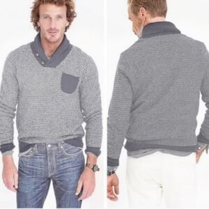J. Crew Men's Lambs Wool Gray Jacquard Shawl Collar Knit Sweater Size XL